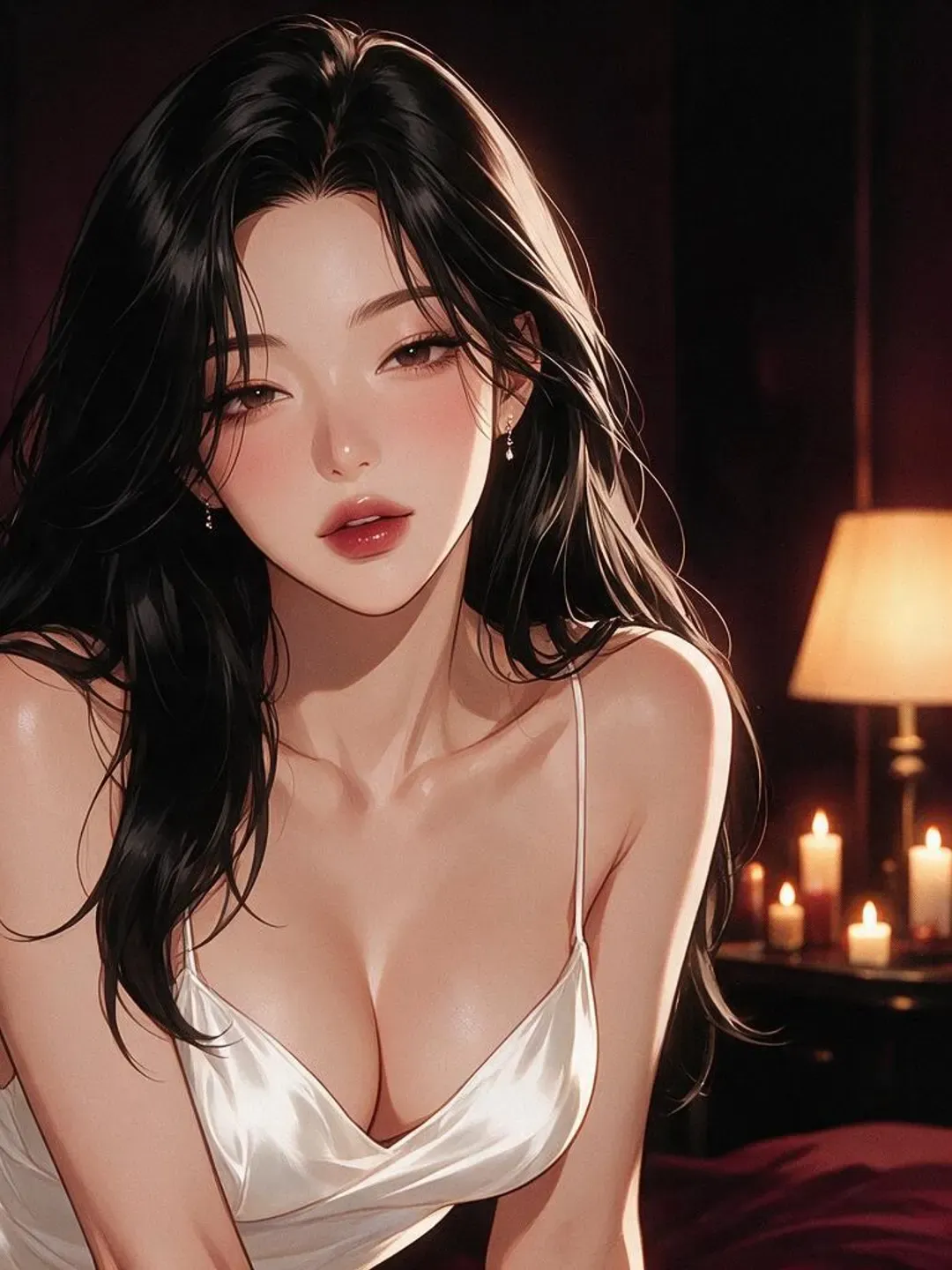 촛불이 켜진 방의 따뜻하고 설레는 분위기
